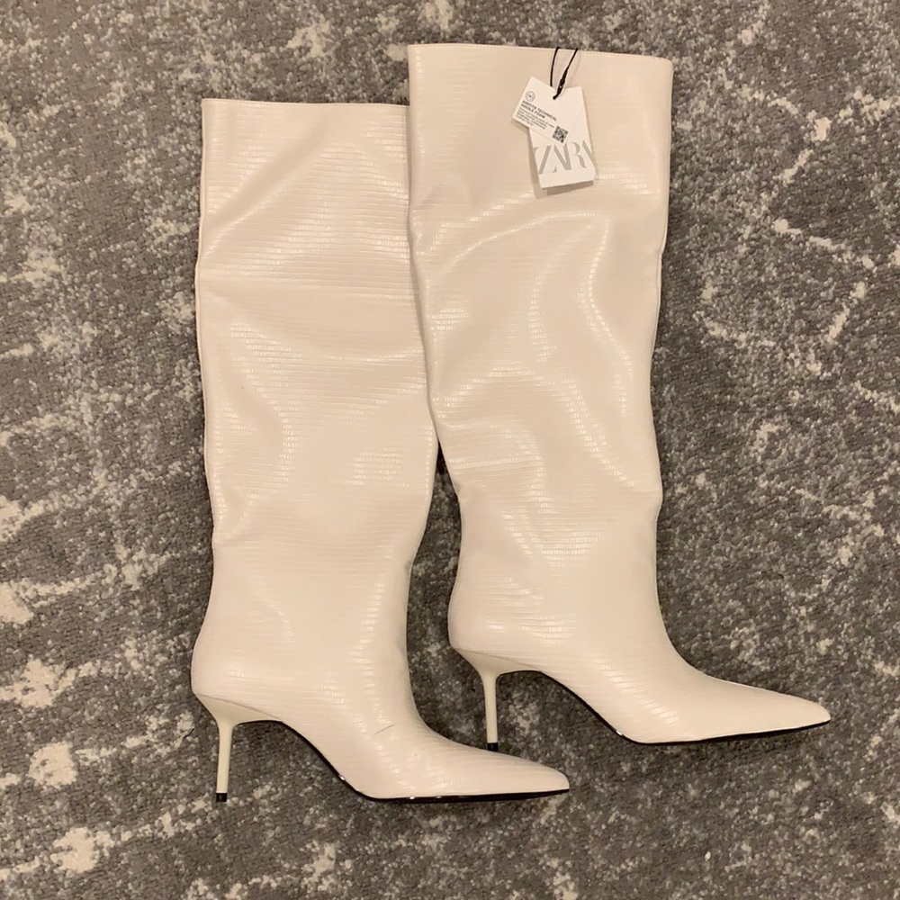 New Zara white cream boots knee high 38 7.5